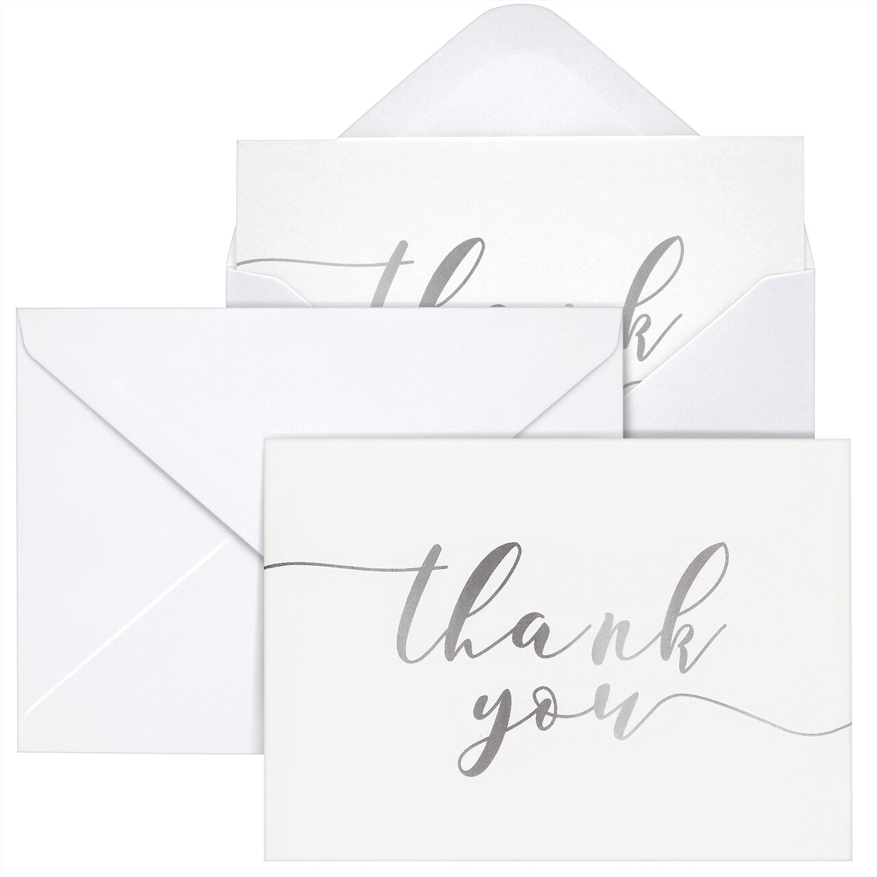 120 Pack Blank Thank You Cards with Envelopes, Silver Foil for Wedding, Bridal, Baby Shower, Graduation, Business (3.6 x 5 In)